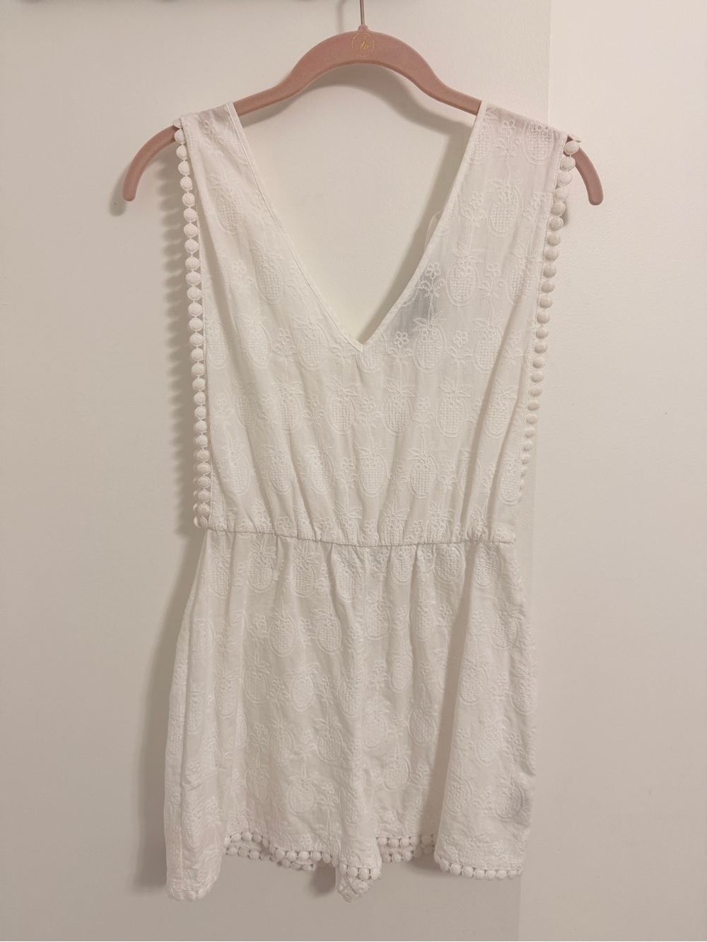 Topshop Petite White Eyelet Pineapple Romper with Pom Trim